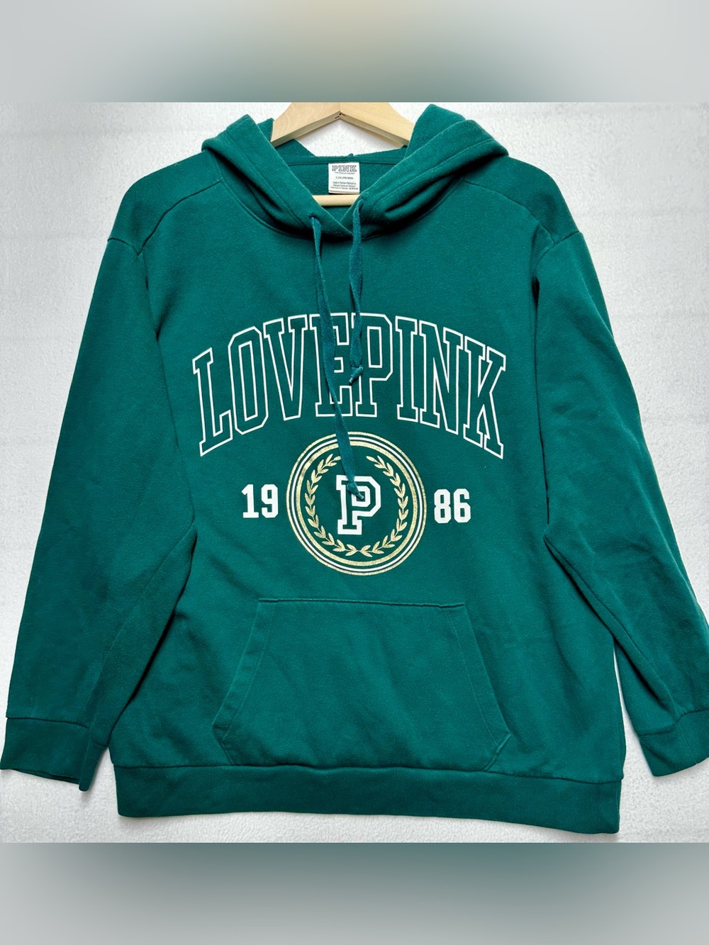 PINK Victoria’s Secret Oversized Green Love Pink Collegiate Graphic Hoodie Large